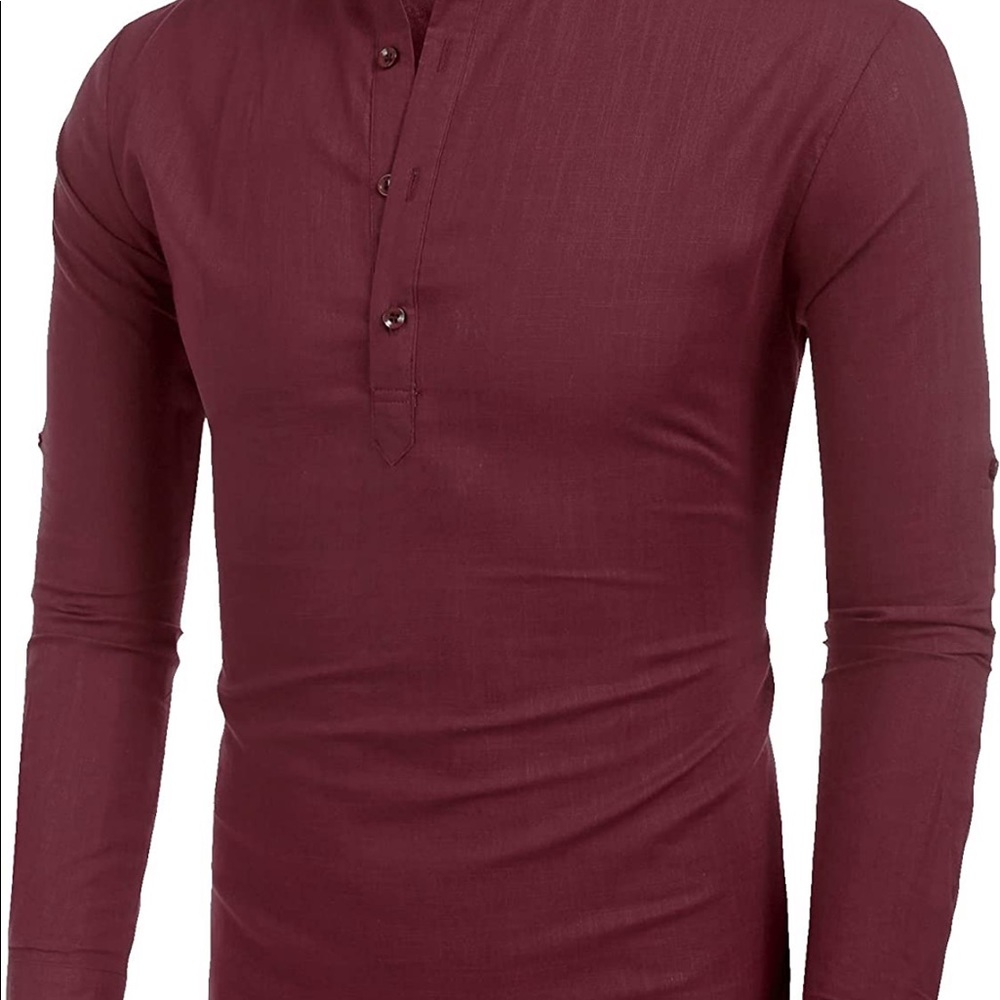 Coofandy Men’s cotton wine red Linen Henley long sleeve